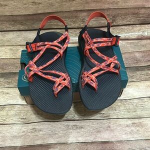 Orange Chaco sandals with box